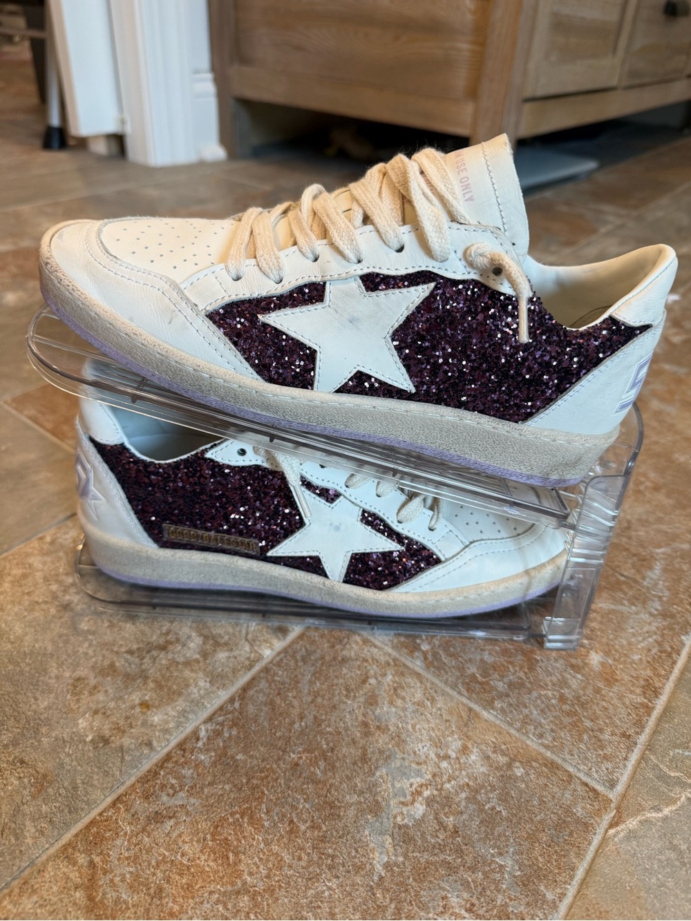 Golden Goose Super-Star Sneakers - White with Purple Glitter